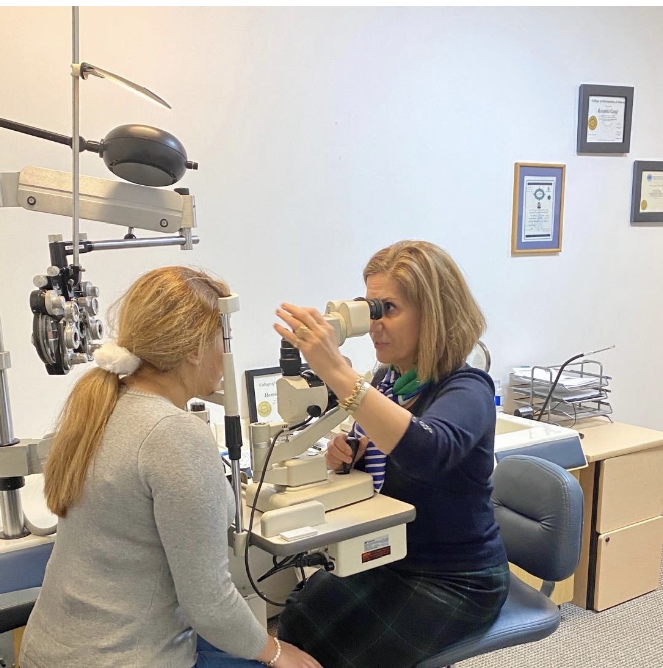 Dr. Roxanna Gangi performing an eye exam